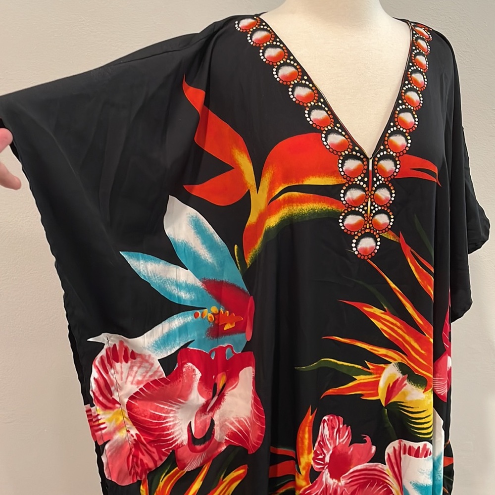 WINLAR KAFTANS -Women's Short Sleeve Printed Beach Maxi Caftan Dress - Picture 4 of 13
